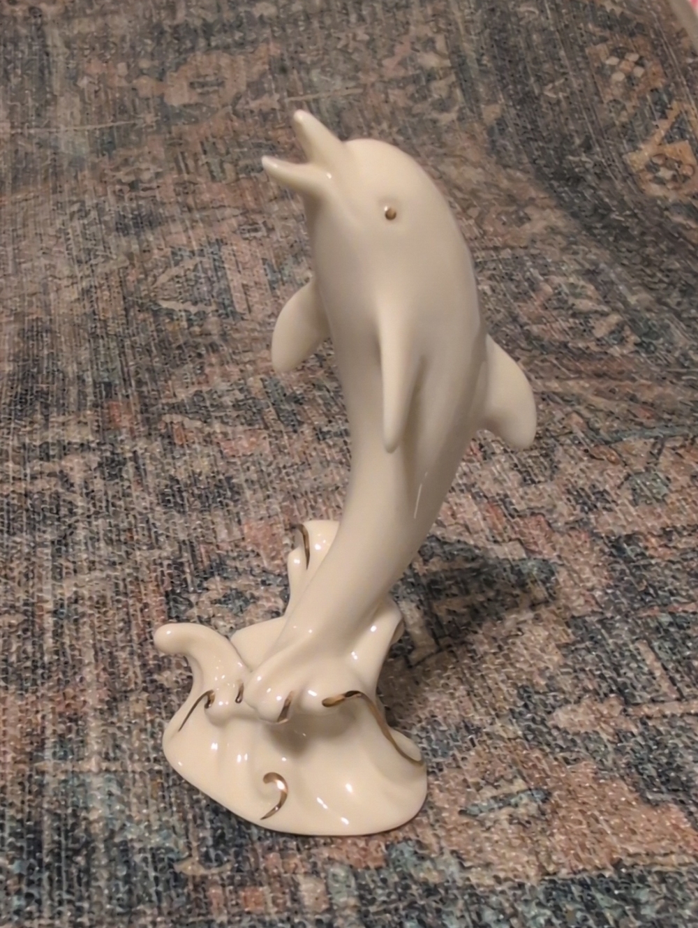 Lenox White Ceramic Dolphin Figurine with Gold Trim